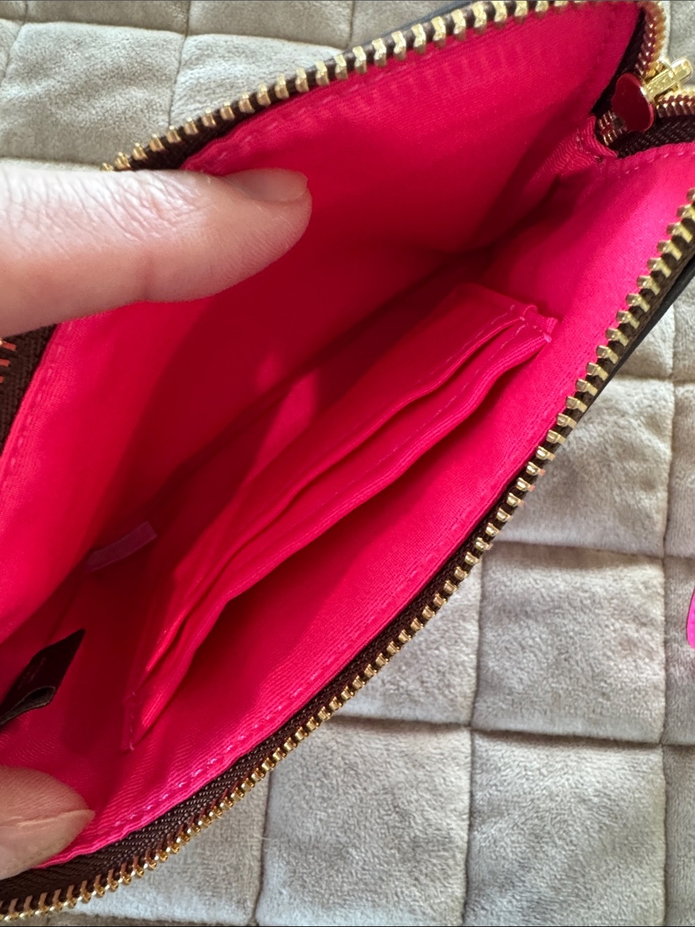 Coach Brown Signature Wristlet with Bright Pink Stripe - Picture 2 of 3